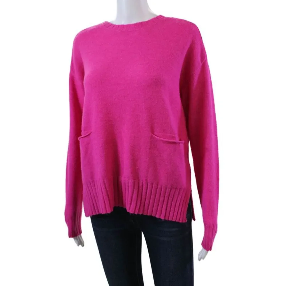 Renuar Womens Front Pockets Crew Neck Pullover Sweater Orchid Size XXL